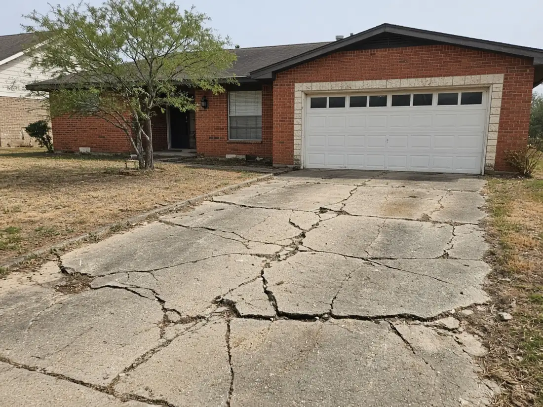 Cracked driveway replaced — before