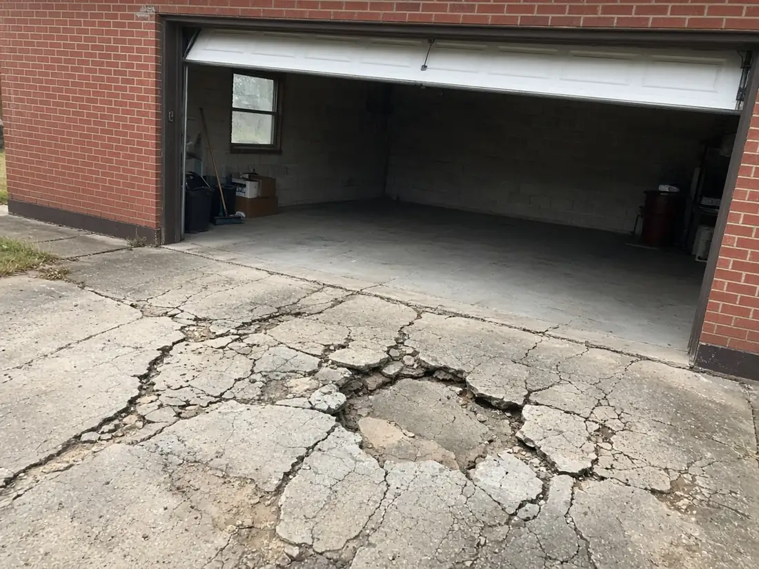 Garage apron replaced — before